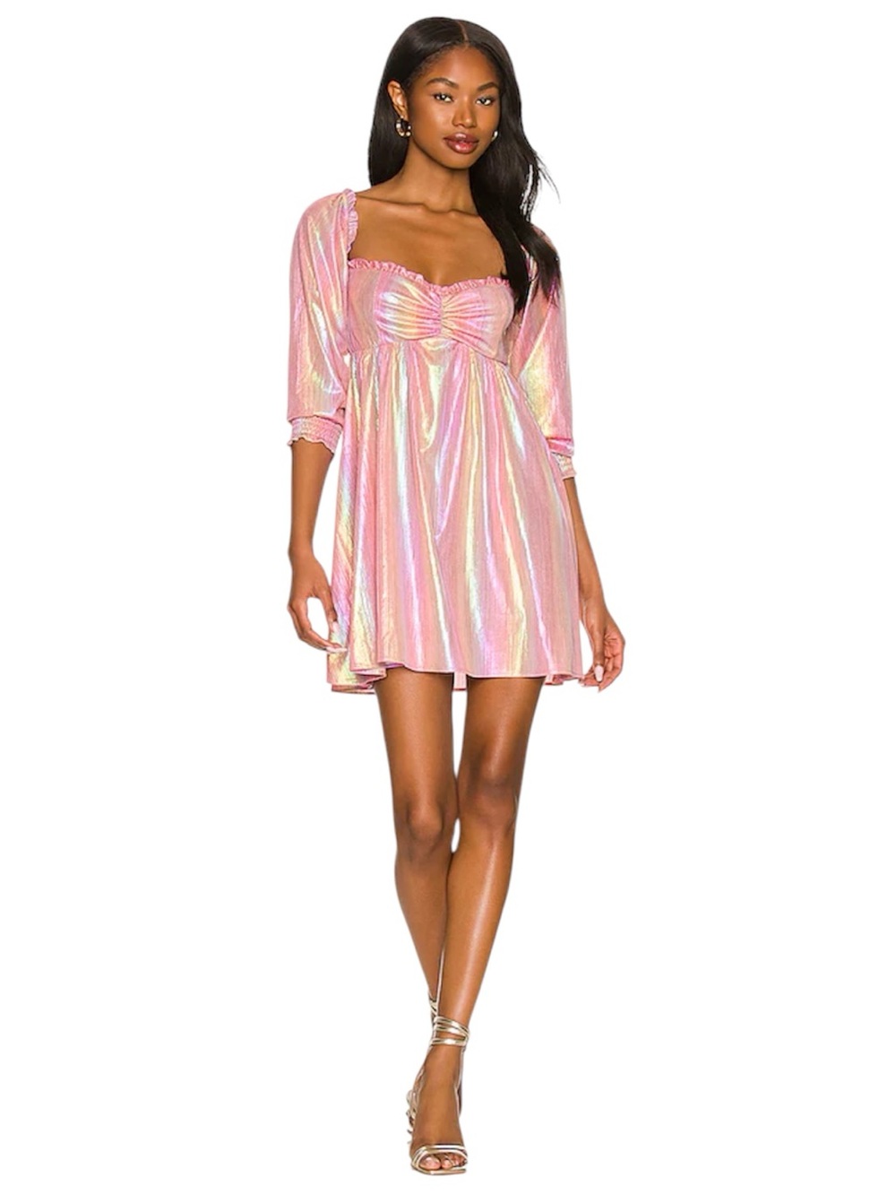 Show Me Your Mumu Downtown Mini Dress Rainbow Sunset Shine Iridescent Size L